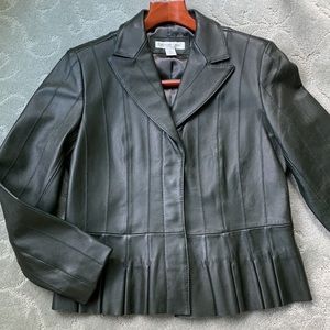 Coldwater Creek Green Leather Jacket with Pleated Peplum size 4 Petite
